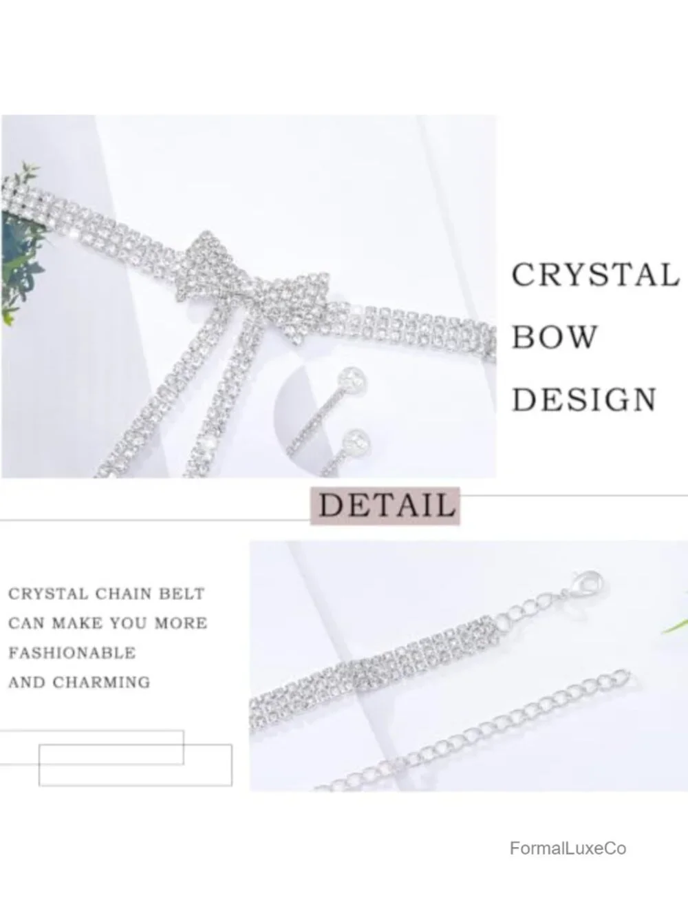 Rhinestone Bow Waist Belt Adjustable Chain Belt for Dresses Parties